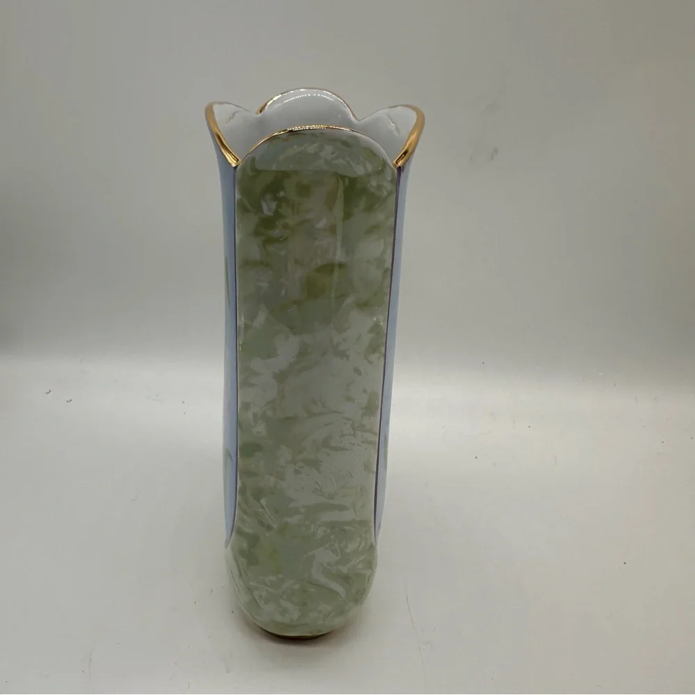 Helen Rose Vintage Iris Floral Elegant Vase with Gold Accents Gold Rimmed Edge